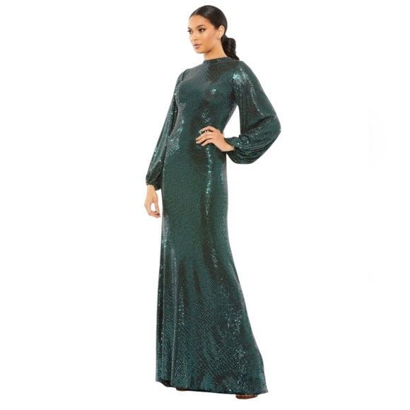 Mac Duggal 26576 Bishop Sleeves Metallic Gown - Picture 1 of 8